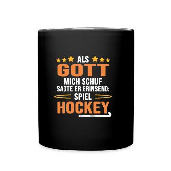 Feldhockey Hockey "Hockey-Gott" Hockeyweisheiten - Tasse einfarbig - Schwarz - Vorne
