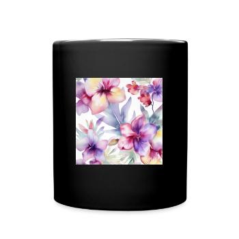 Orchid Blooms Pattern watercolor eg Hibiscus flowe - Tasse einfarbig - Schwarz - Vorne