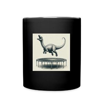 Süßer Dino springt Trampolin - Tasse einfarbig - Schwarz - Vorne