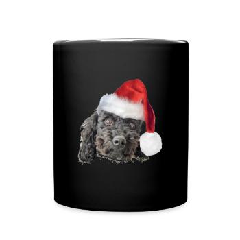 niedlicher süßer Pudel mit Weihnachtsmütze - Tasse einfarbig - Schwarz - Vorne