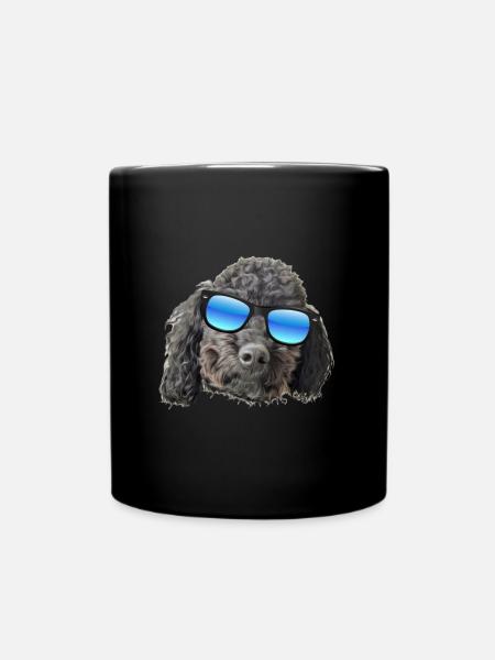 cute cute black poodle with sunglasses - Full Colour Mug - black