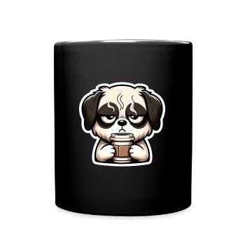 Grumpy dog drinking his morning coffee - Full Colour Mug - black - Front