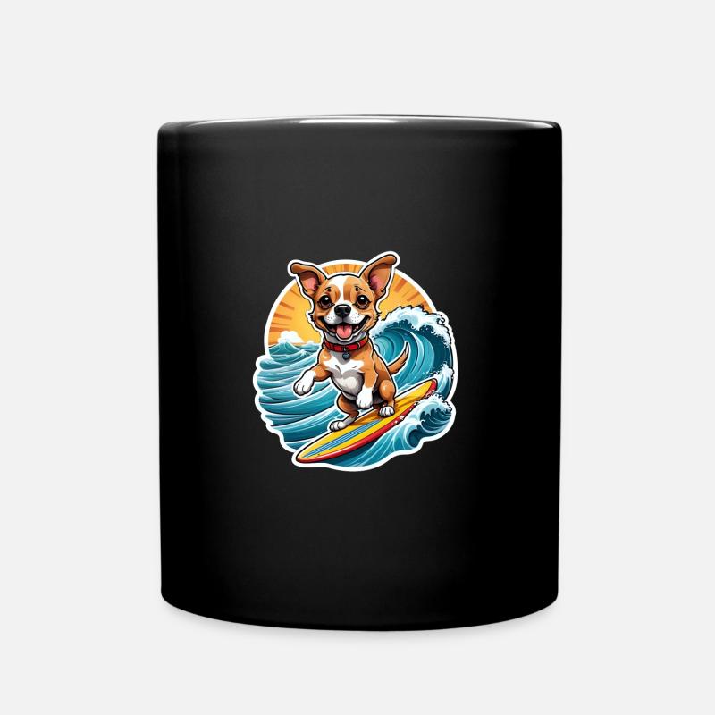 Fröhlicher Surfer-Hund - Tasse einfarbig - Schwarz