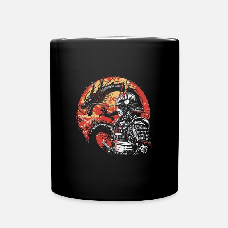 Cybernetic Samurai with Japanese Dragon - Full Colour Mug - black