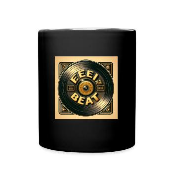 "Fühle den Beat" Retro Vinyl Platten T-Shirt - Tasse einfarbig - Schwarz - Vorne
