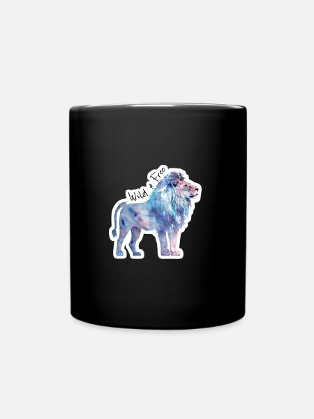 Wild & Free: Watercolor Lion - Full Colour Mug - black