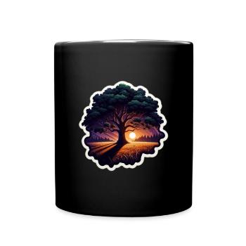 Sonnenuntergangsbaum Sticker - Tasse einfarbig - Schwarz - Vorne