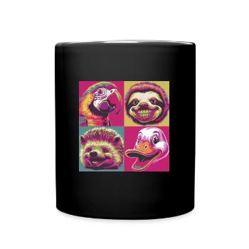 Pop Art Sourire Animaux Hérisson Canard Halloween Perroquet - Mug uni - noir - Devant