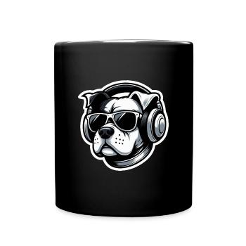 Chien Bulldog Casque Lunettes - Mug uni - noir - Devant