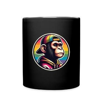 Affe Hoodie Cap Regenbogen - Tasse einfarbig - Schwarz - Vorne