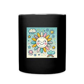 Lächelnde Sonne im Cartoon-Stil - Tasse einfarbig - Schwarz - Vorne