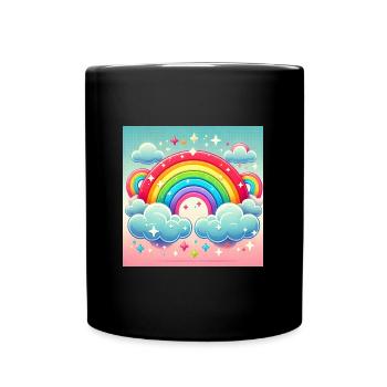 Colorful rainbow with playful clouds - Full Colour Mug - black - Front