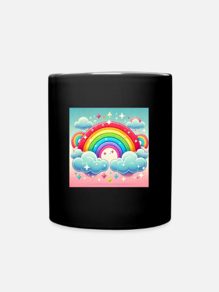 Bunter Regenbogen mit verspielten Wolken - Tasse einfarbig - Schwarz