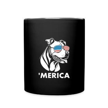 Pitbull Terrier mit Sonnenbrille 4. Juli Merica - Tasse einfarbig - Schwarz - Vorne