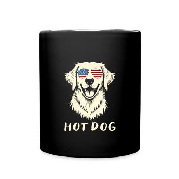 Golden Retriever with Sunglasses 4th of July Hotdog - Full Colour Mug - black - Front