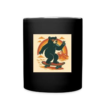 Skate Bear Peace Ride – Retro Adventure Vibes - Tasse einfarbig - Schwarz - Vorne