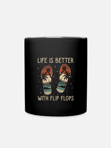 Das Leben Ist Besser Mit Flip Flops Sommer Vibes - Tasse einfarbig - Schwarz
