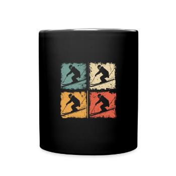Vintage Skifahrer Winterspaß Abfahrtski Grafik - Tasse einfarbig - Schwarz - Vorne