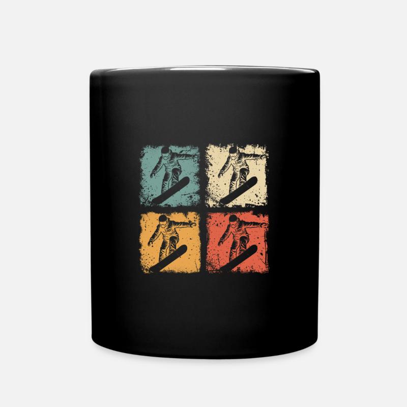 Vintage Snowboarder Winter Fun Snowboard Graphic - Full Colour Mug - black