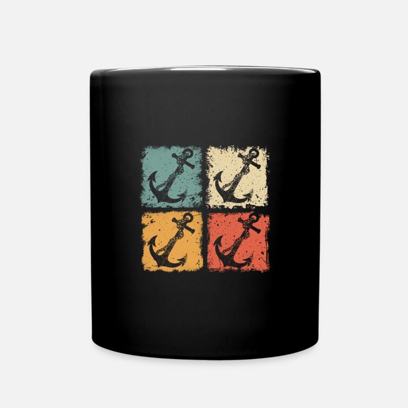 Boat Ship Anchor Nautical Summer Vintage Style - Full Colour Mug - black