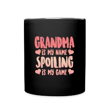 Oma ist mein Name Verwöhnen ist mein Spielgeschenk - Tasse einfarbig - Schwarz - Vorne