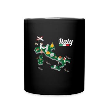 Italien Karte - Bella Italia Urlaub Souvenir - Tasse einfarbig - Schwarz - Vorne
