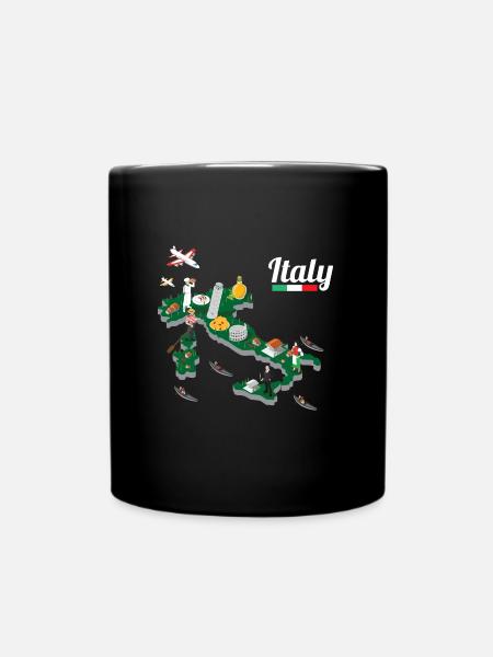 Italien Karte - Bella Italia Urlaub Souvenir - Tasse einfarbig - Schwarz