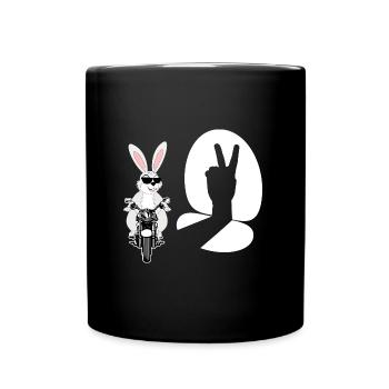 Biker Kaninchen Humor Lustiges Motorrad Bike Comic - Tasse einfarbig - Schwarz - Vorne