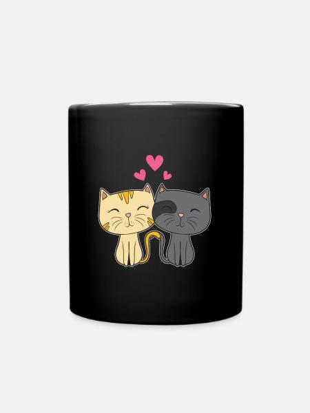 Süße Katze Rotes Herz Geschenk für ihn ihre Katze Liebhaber - Tasse einfarbig - Schwarz