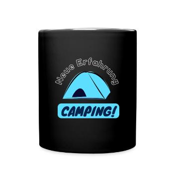 Neue Erfahrung - Camping! - Tasse einfarbig - Schwarz - Vorne