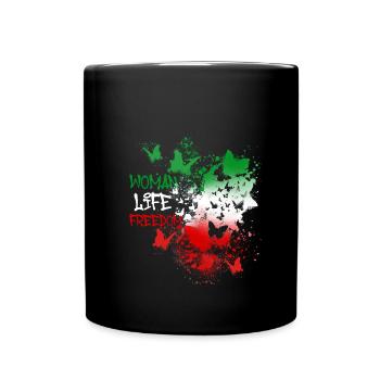 woman life freedom, schmetterlinge,iran,flagge - Tasse einfarbig - Schwarz - Vorne