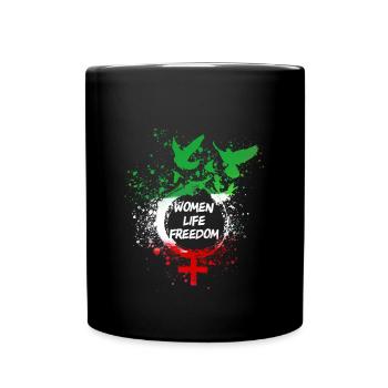 women life freedom,iran,Vögel, tauben, Friede - Tasse einfarbig - Schwarz - Vorne