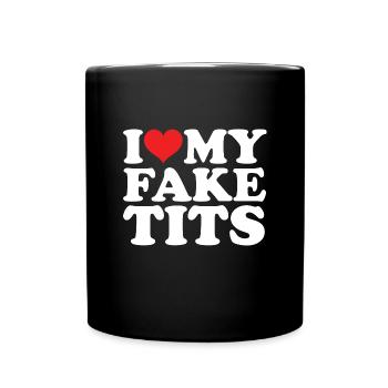 Künstliche Brüste Brustvergrößerung Brust Satire - Tasse einfarbig - Schwarz - Vorne