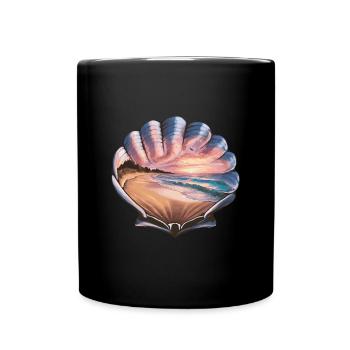Muschel Strand Szene Serene Ozean Landschaft - Tasse einfarbig - Schwarz - Vorne