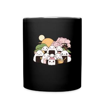 Niedliche Kawaii Onigiri Reisbällchen - Tasse einfarbig - Schwarz - Vorne