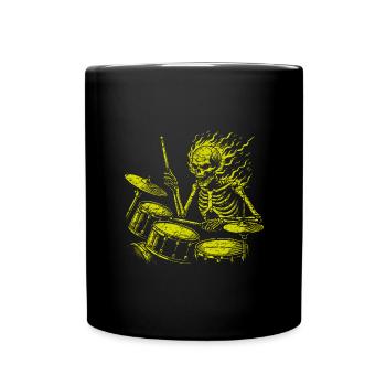 Drummer Skull Skelett am Drumset - Tasse einfarbig - Schwarz - Vorne