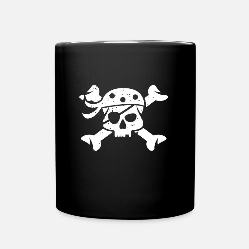 Pirate head in vintage style with crossbones - Full Colour Mug - black