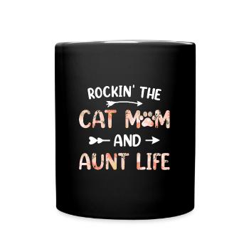 Womens Funny Cat Lovers Rockin' The Cat Mom And - Full Colour Mug - black - Front