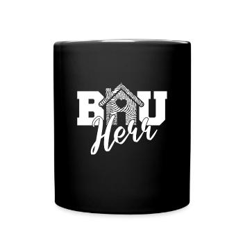 Bauherr mit Herz Baustelle Hausbau Eigenheim Bau - Tasse einfarbig - Schwarz - Vorne