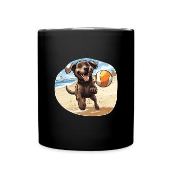 Dog playing beach volleyball - Full Colour Mug - black - Front