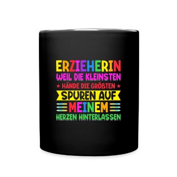 Erzieher Abschiedsgeschenk Kindergarten Herzen - Tasse einfarbig - Schwarz - Vorne