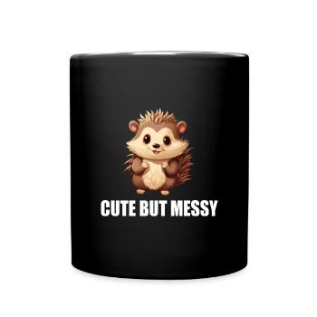 Hedgehog Cute But Messy - Full Colour Mug - black - Front
