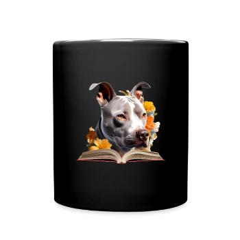 Pitbull Lesen Buch - Tasse einfarbig - Schwarz - Vorne
