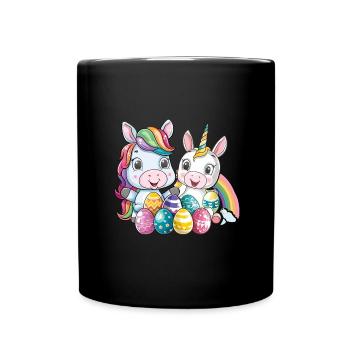 Einhorn Ostern für Kinder Regenbogen und Eier für - Tasse einfarbig - Schwarz - Vorne