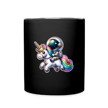Astronaut reitet auf einem Einhorn - Tasse einfarbig - Schwarz - Vorne
