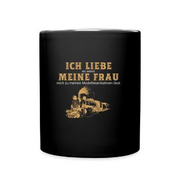 Ich liebe Meine Frau Modelleisenbahn - Tasse einfarbig - Schwarz - Vorne