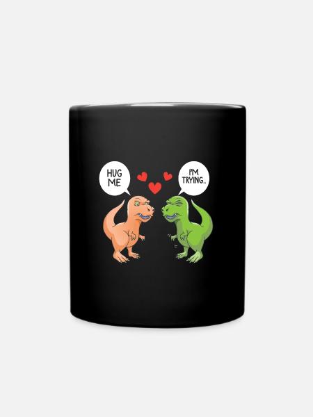 Lustige Dino Valentinskleidung Geschenk für ihn sie - Tasse einfarbig - Schwarz