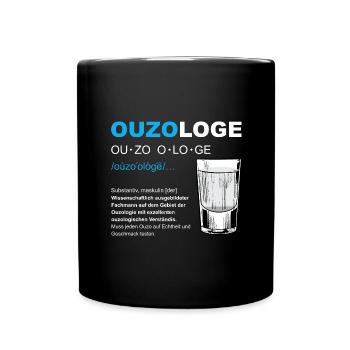Ouzologe Saufen JGA Männertag Party Ouzo - Tasse einfarbig - Schwarz - Vorne