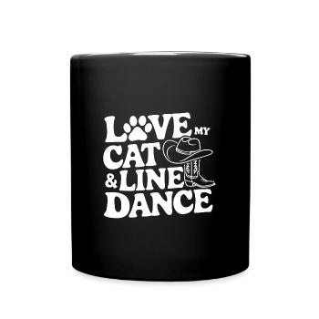 Ich liebe meine Katze und Line Dance - Tasse einfarbig - Schwarz - Vorne