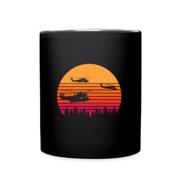 Retro Hubschrauber Vintage Helicopter Pilot Gesche - Tasse einfarbig - Schwarz - Vorne